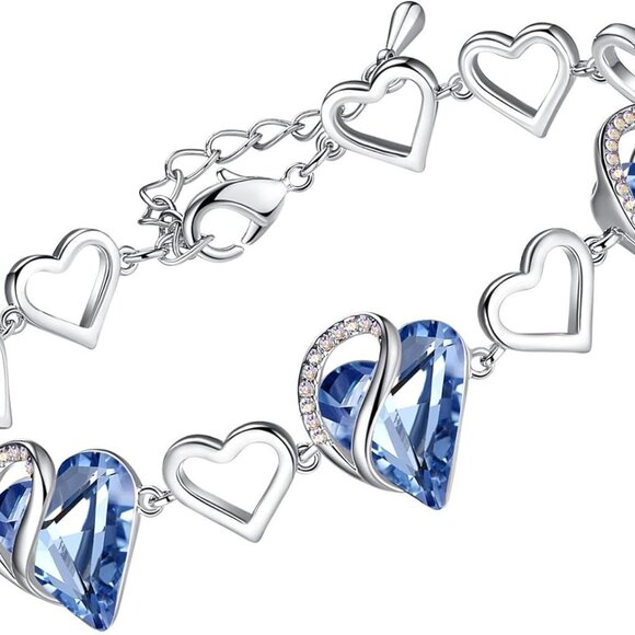 Valentine's Day Heart Link Bracelets for Women, Infinity Love Birthstone Crystal - Picture 1 of 6